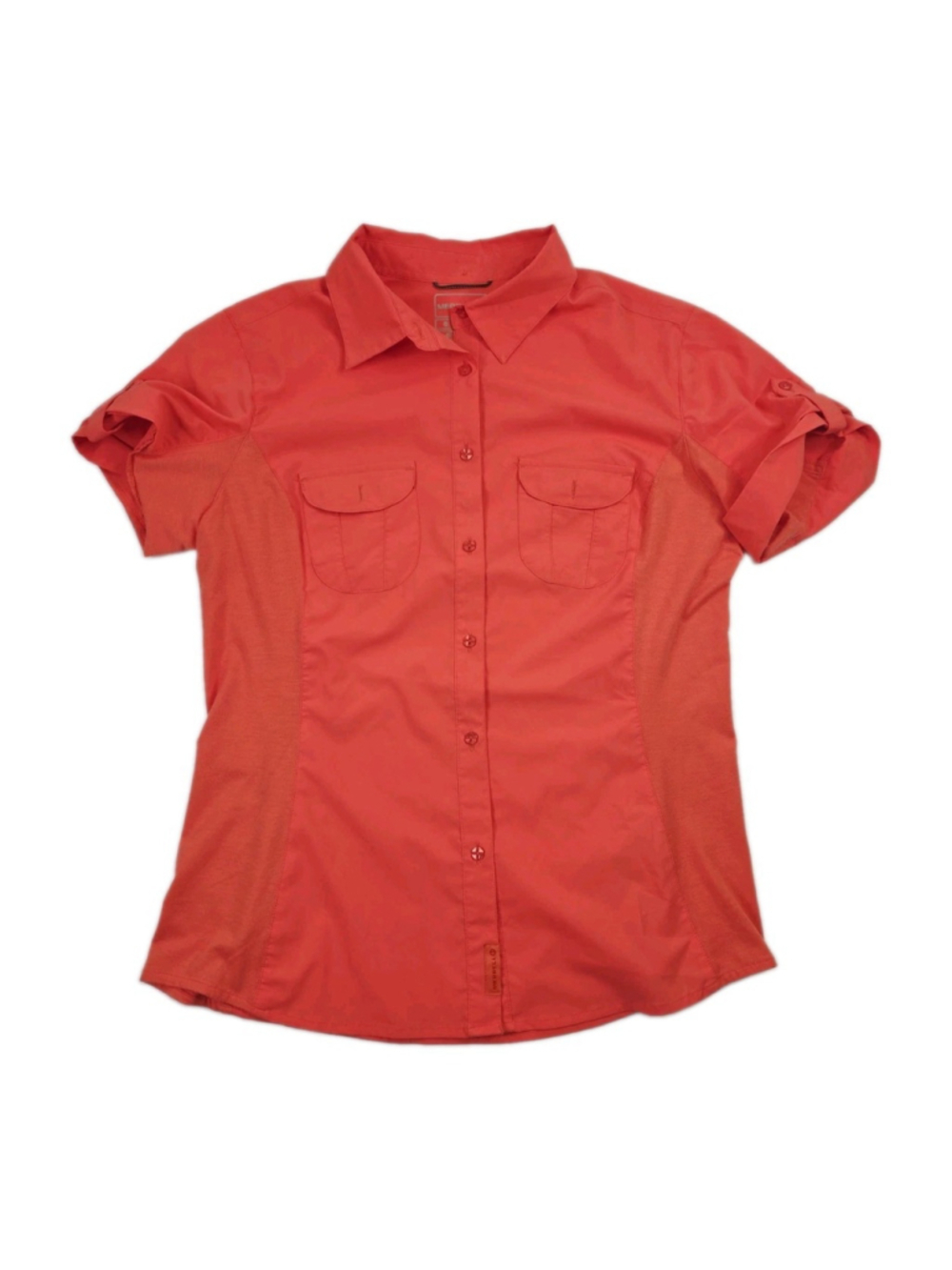 Merrell Short Sleeve Button Down Hiking Shirt Opti-Wick UPF 30+ Coral Size L